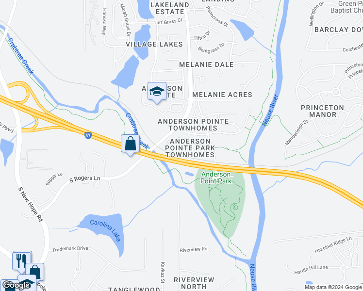 map of restaurants, bars, coffee shops, grocery stores, and more near 320 Gilman Lane in Raleigh