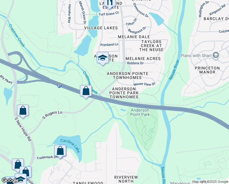 map of restaurants, bars, coffee shops, grocery stores, and more near 320 Gilman Lane in Raleigh