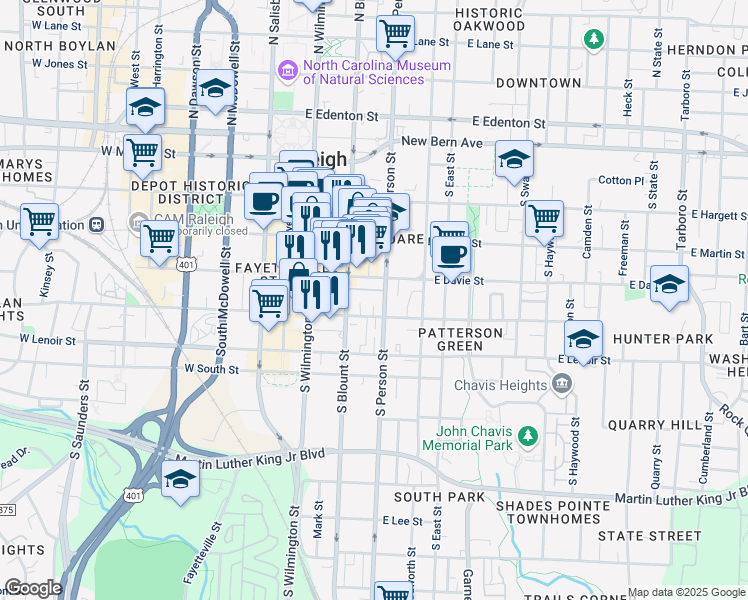 map of restaurants, bars, coffee shops, grocery stores, and more near 403 South Blount Street in Raleigh