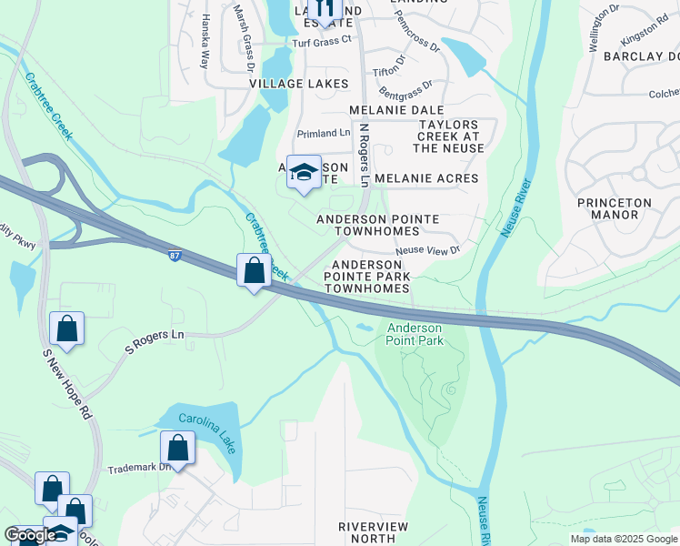 map of restaurants, bars, coffee shops, grocery stores, and more near 320 Gilman Lane in Raleigh