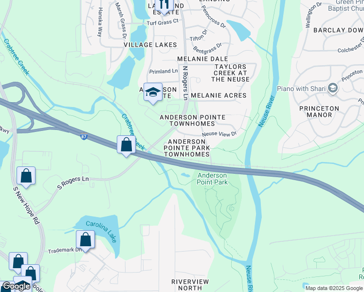 map of restaurants, bars, coffee shops, grocery stores, and more near 320 Gilman Lane in Raleigh