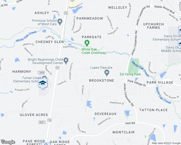 map of restaurants, bars, coffee shops, grocery stores, and more near 402 Fryar Creek Drive in Cary