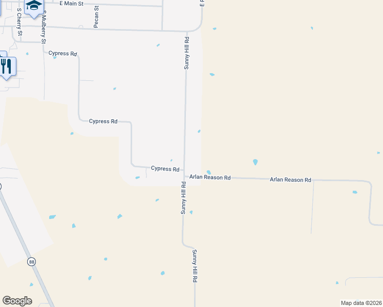 map of restaurants, bars, coffee shops, grocery stores, and more near 515 Sunny Hill Road in Alamo