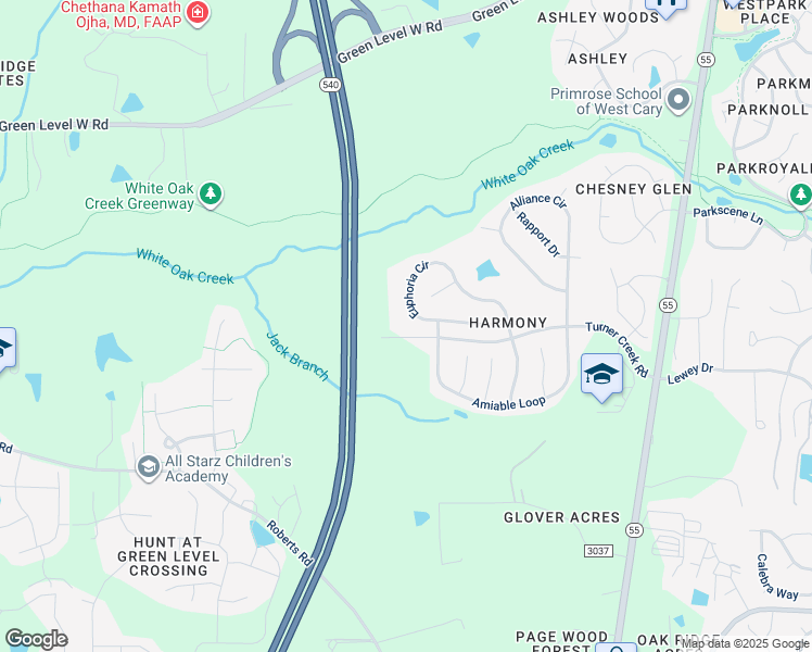 map of restaurants, bars, coffee shops, grocery stores, and more near 350 Euphoria Circle in Cary