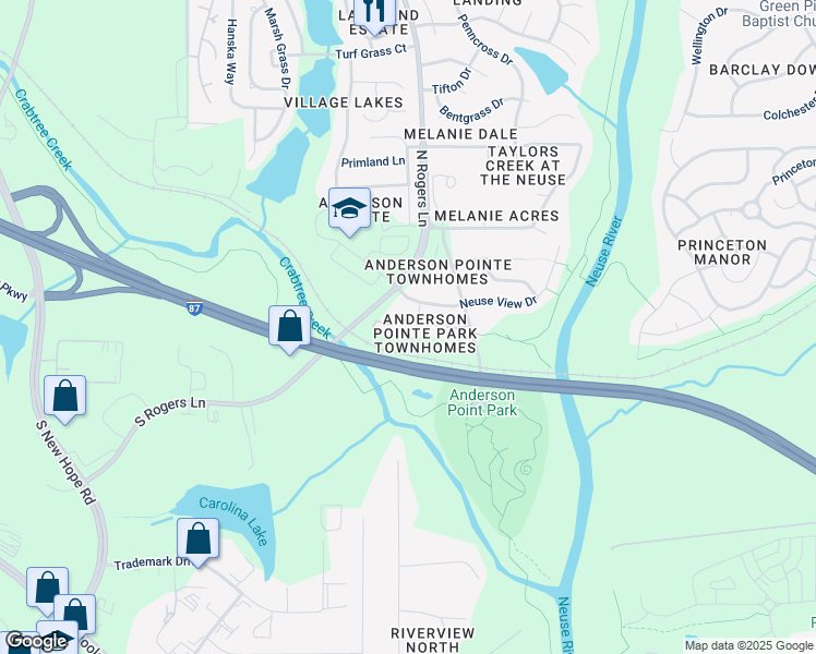 map of restaurants, bars, coffee shops, grocery stores, and more near 320 Gilman Lane in Raleigh