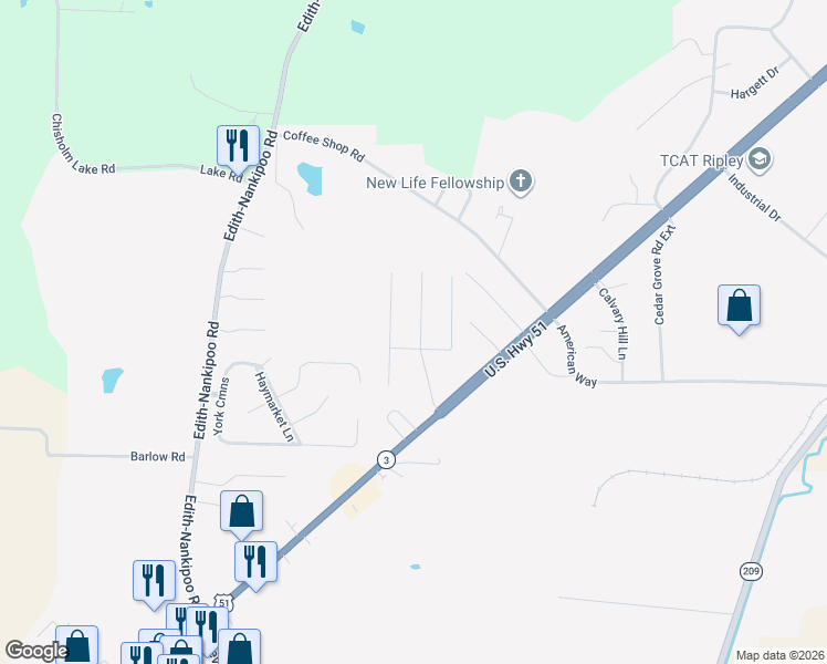 map of restaurants, bars, coffee shops, grocery stores, and more near 294 Jordan Street in Ripley