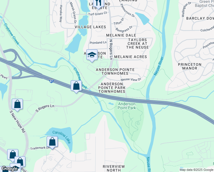 map of restaurants, bars, coffee shops, grocery stores, and more near 320 Gilman Lane in Raleigh