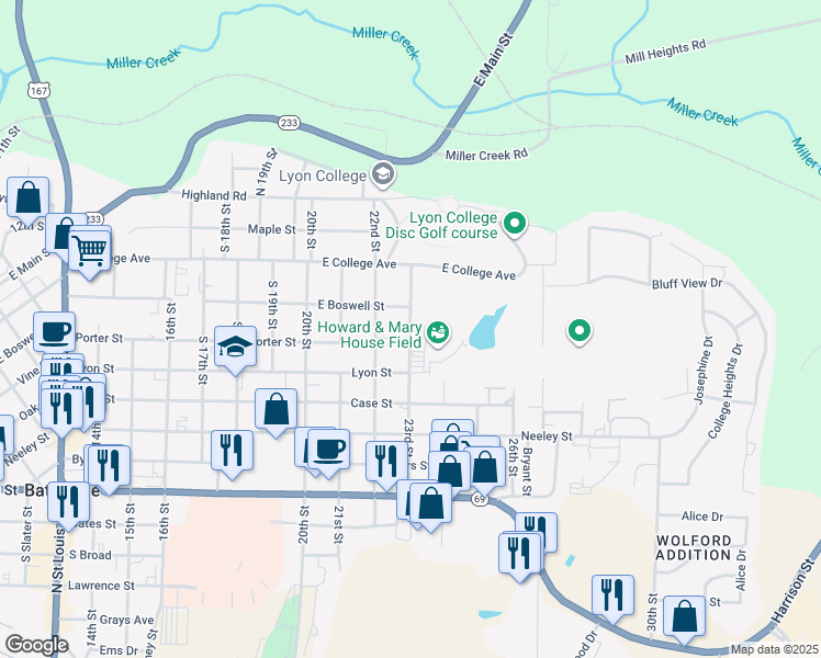 map of restaurants, bars, coffee shops, grocery stores, and more near 420 23rd Street in Batesville
