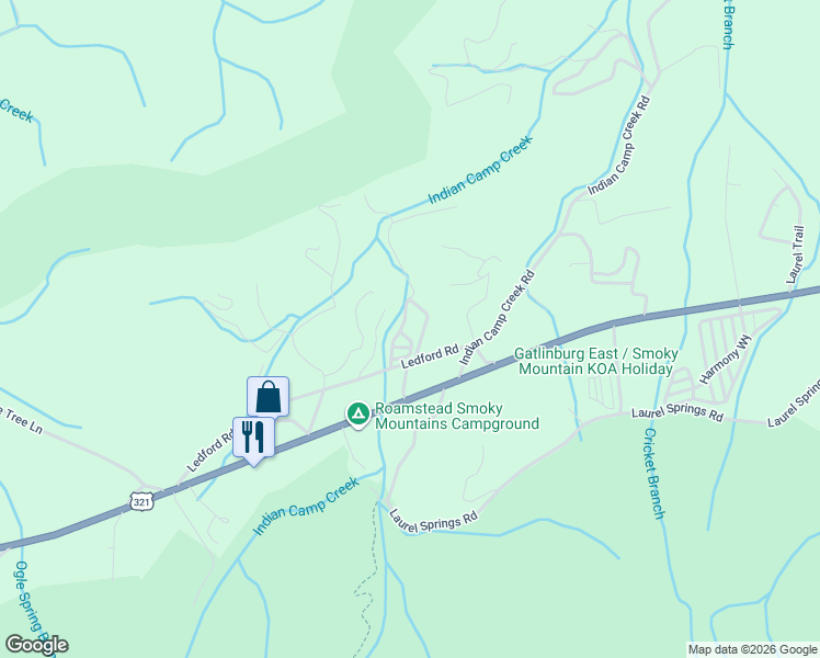 map of restaurants, bars, coffee shops, grocery stores, and more near 209 Indian Path Way in Cosby
