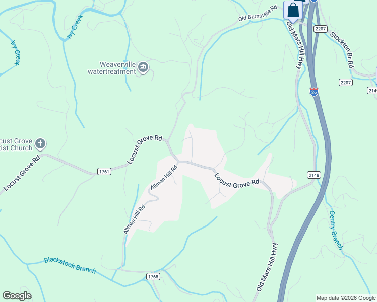 map of restaurants, bars, coffee shops, grocery stores, and more near 99999 Ford Valley Road in Weaverville
