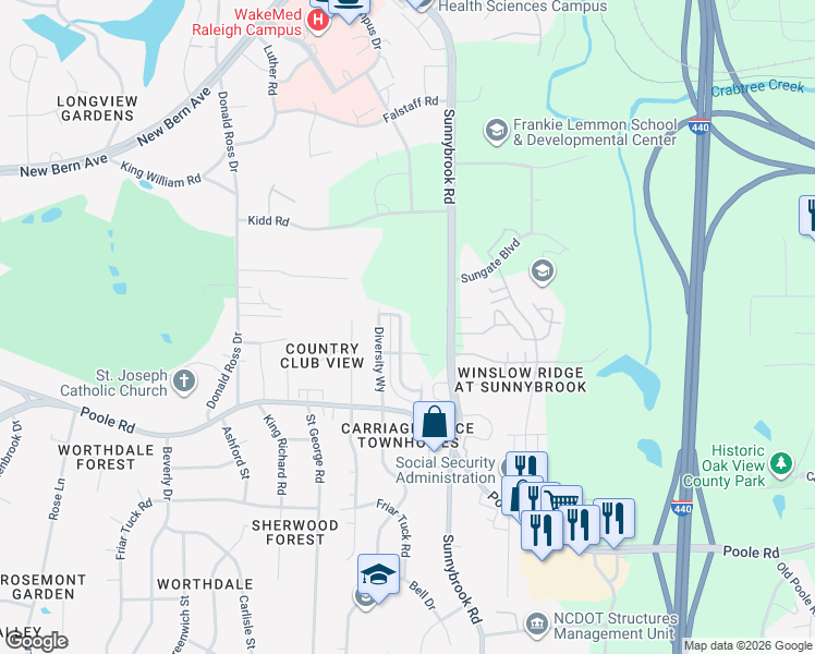 map of restaurants, bars, coffee shops, grocery stores, and more near 317 Sustainable Way in Raleigh