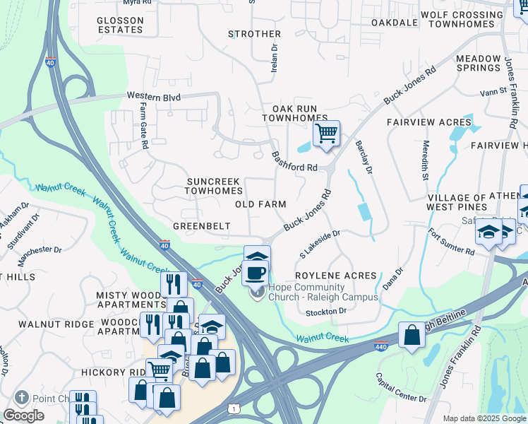 map of restaurants, bars, coffee shops, grocery stores, and more near 5800 Phaeton Circle in Raleigh