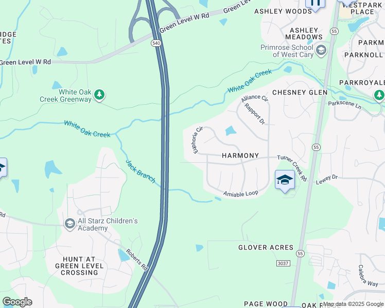 map of restaurants, bars, coffee shops, grocery stores, and more near 348 Euphoria Circle in Cary