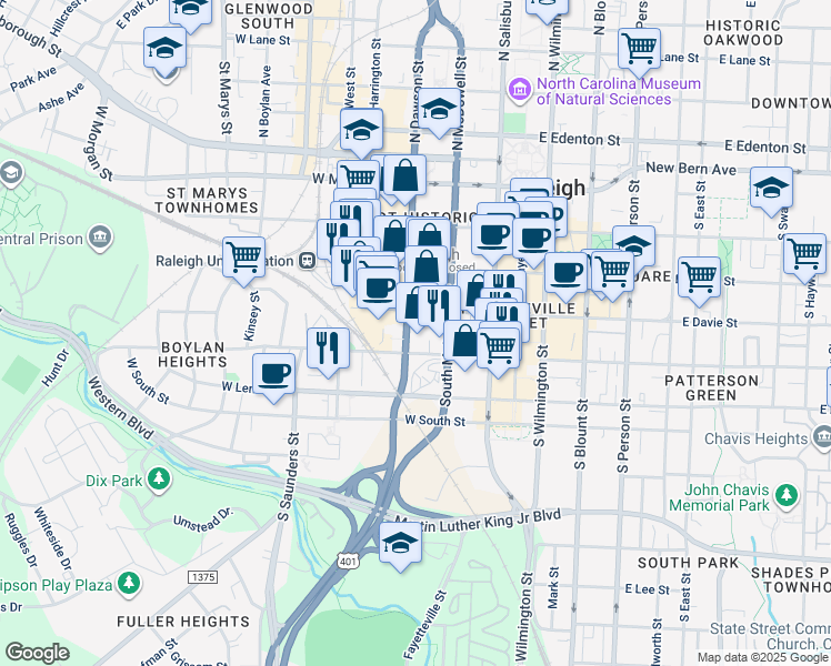 map of restaurants, bars, coffee shops, grocery stores, and more near 417 U.S. 70 in Raleigh