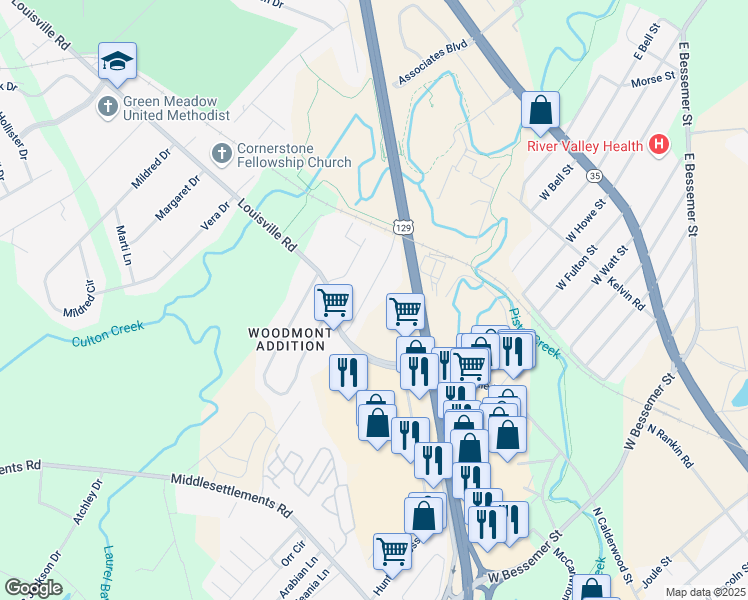 map of restaurants, bars, coffee shops, grocery stores, and more near 807 Hamilton St in Alcoa