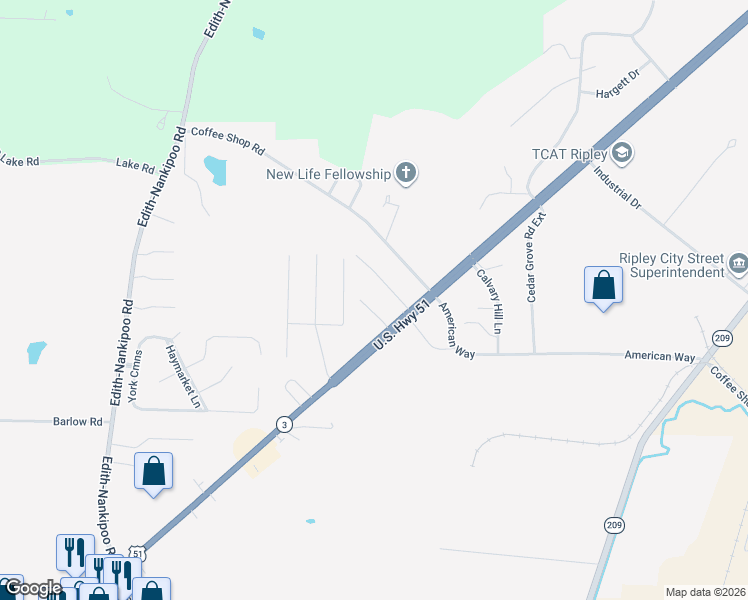 map of restaurants, bars, coffee shops, grocery stores, and more near 46 Village Avenue in Ripley