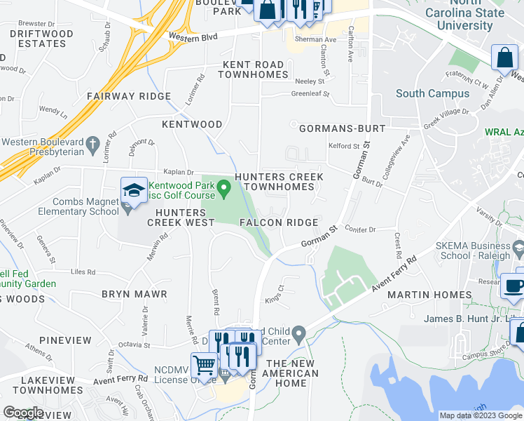 map of restaurants, bars, coffee shops, grocery stores, and more near 2009 Trexler Court in Raleigh