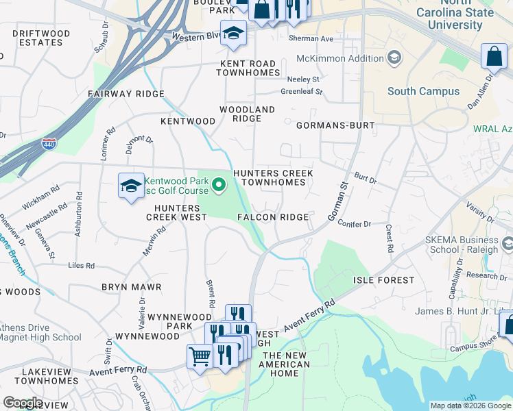map of restaurants, bars, coffee shops, grocery stores, and more near 2009 Trexler Court in Raleigh