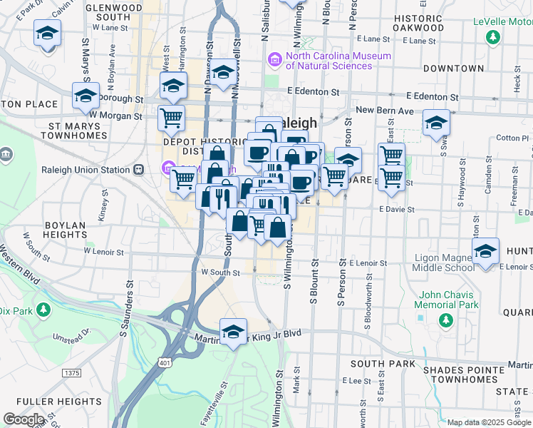 map of restaurants, bars, coffee shops, grocery stores, and more near None in Raleigh