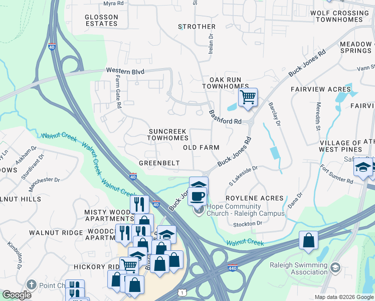 map of restaurants, bars, coffee shops, grocery stores, and more near 600 Harvest Lane in Raleigh