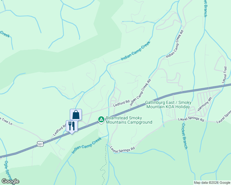 map of restaurants, bars, coffee shops, grocery stores, and more near 209 Indian Path Way in Cosby