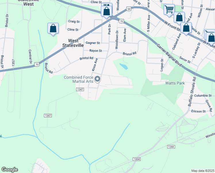 map of restaurants, bars, coffee shops, grocery stores, and more near 945 Park Drive in Statesville