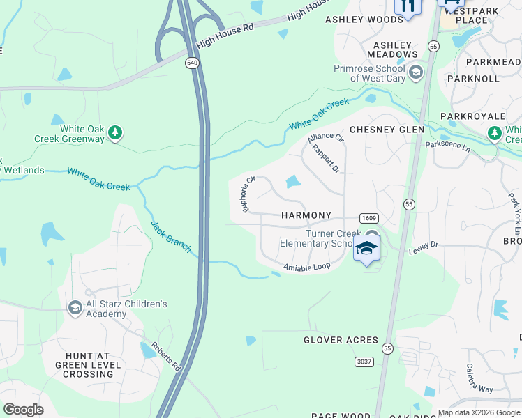 map of restaurants, bars, coffee shops, grocery stores, and more near 401 Euphoria Circle in Cary