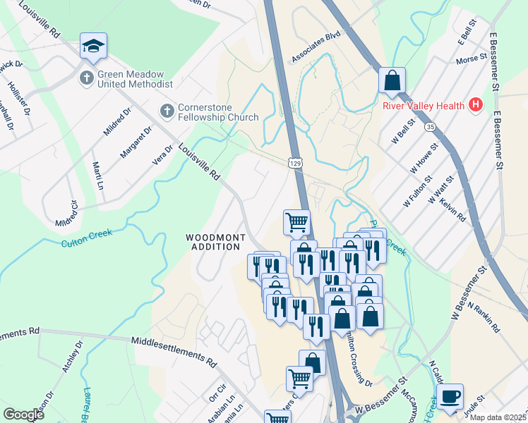 map of restaurants, bars, coffee shops, grocery stores, and more near 807 Hamilton Street in Alcoa