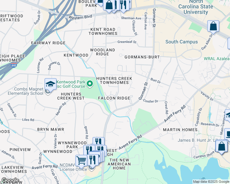 map of restaurants, bars, coffee shops, grocery stores, and more near 2047 Trexler Court in Raleigh
