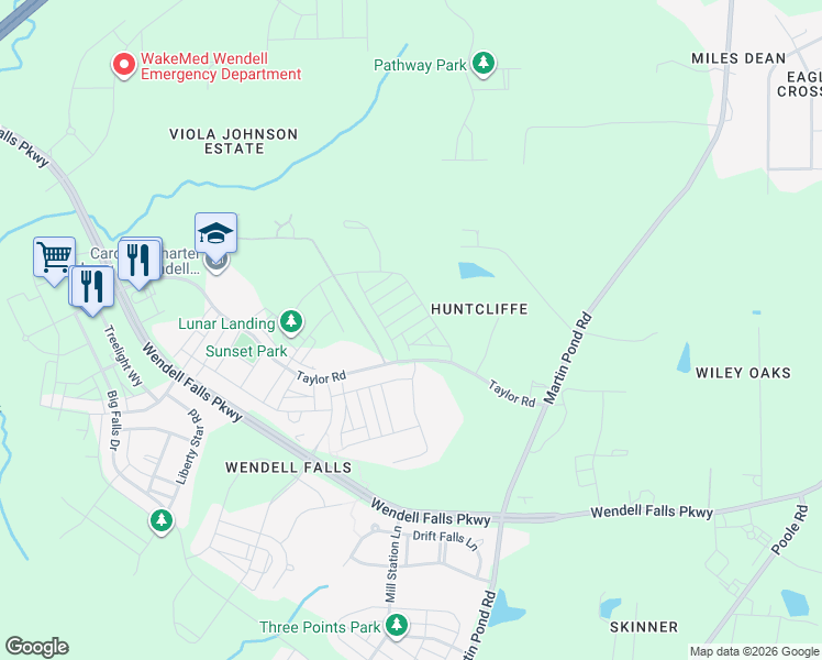 map of restaurants, bars, coffee shops, grocery stores, and more near 6349 State Road 2502 in Wendell