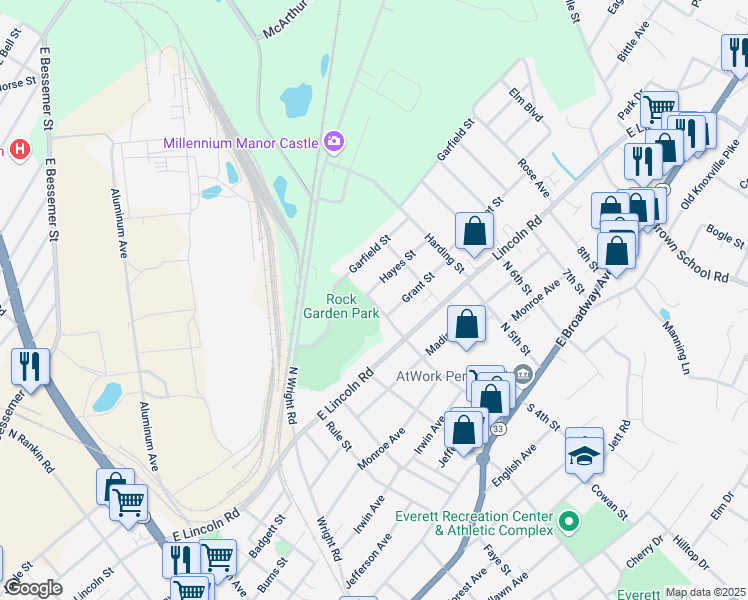 map of restaurants, bars, coffee shops, grocery stores, and more near 230 McKinley Street in Alcoa