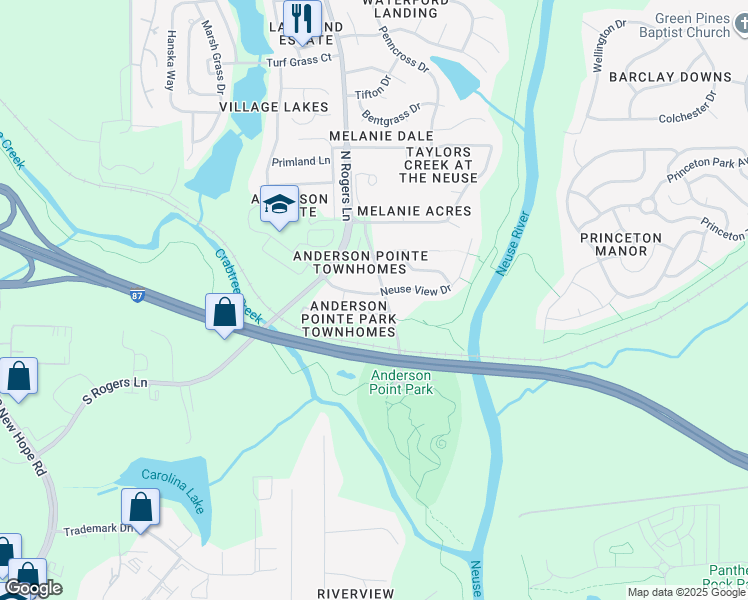 map of restaurants, bars, coffee shops, grocery stores, and more near 351 Gilman Lane in Raleigh