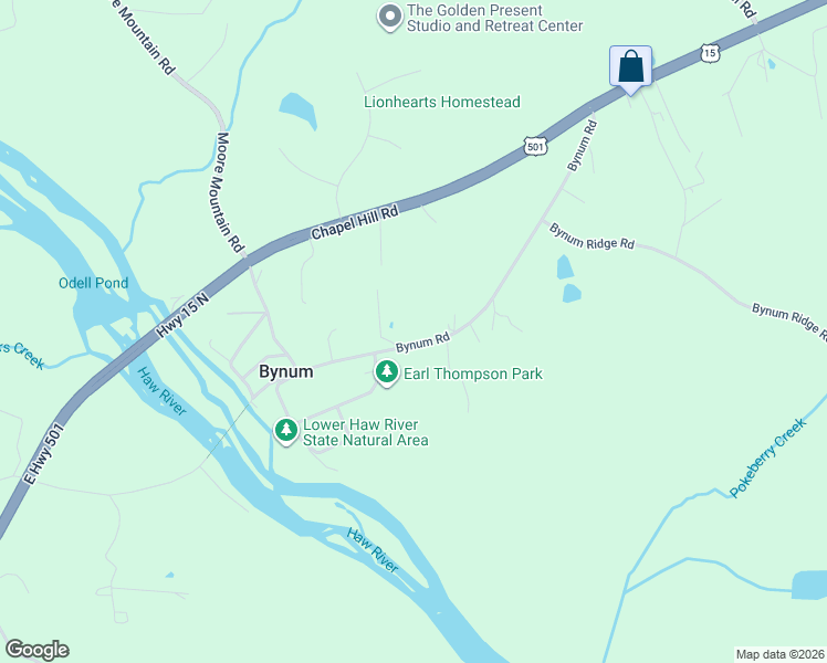 map of restaurants, bars, coffee shops, grocery stores, and more near 967 Bynum Road in Pittsboro