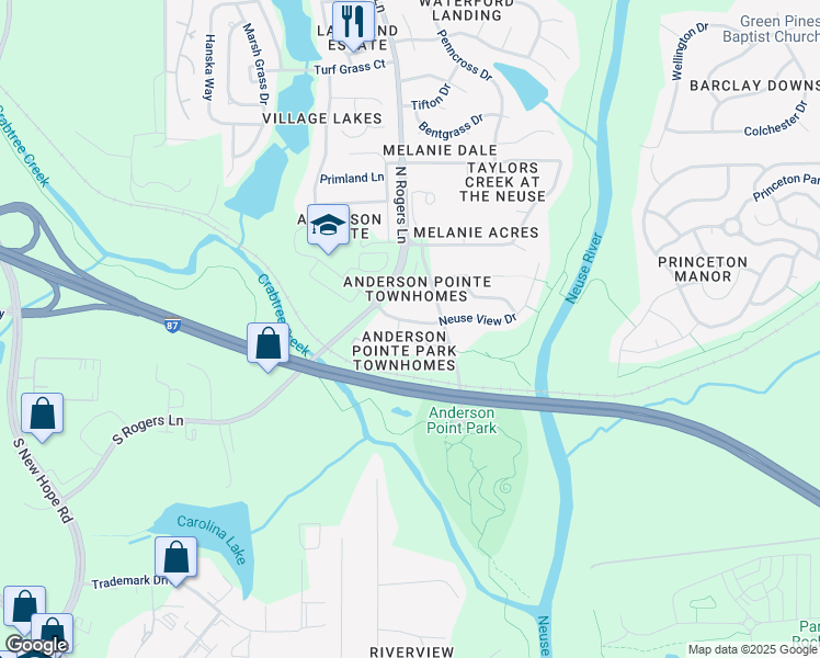map of restaurants, bars, coffee shops, grocery stores, and more near 331 Gilman Lane in Raleigh