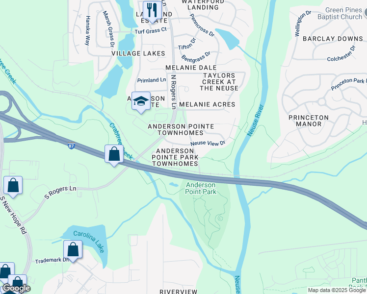 map of restaurants, bars, coffee shops, grocery stores, and more near 341 Gilman Lane in Raleigh
