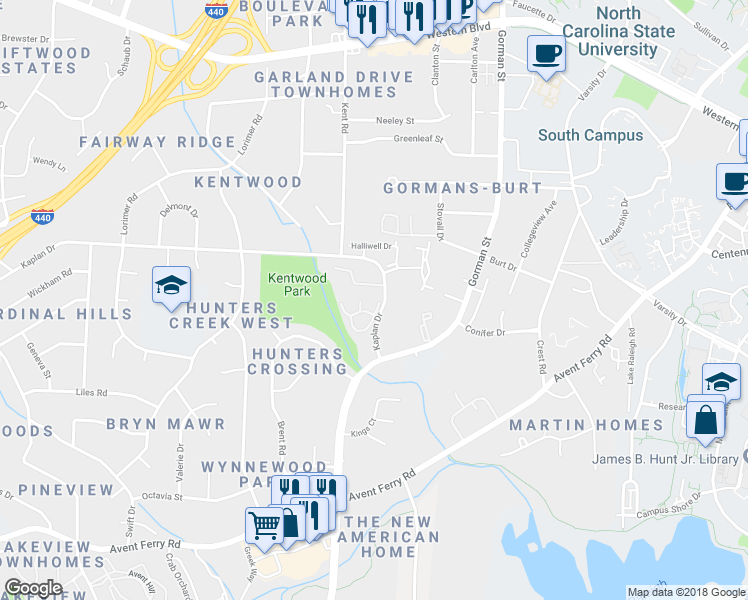 map of restaurants, bars, coffee shops, grocery stores, and more near 2047 Trexler Court in Raleigh