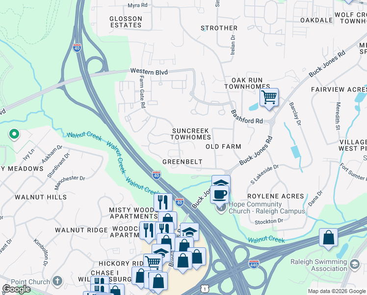 map of restaurants, bars, coffee shops, grocery stores, and more near in Raleigh