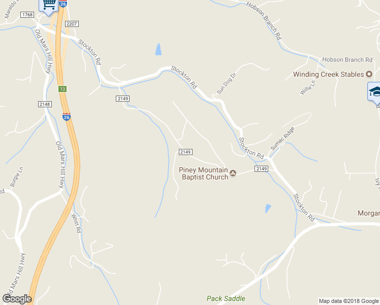 map of restaurants, bars, coffee shops, grocery stores, and more near 110 Elkins Branch Road in Weaverville