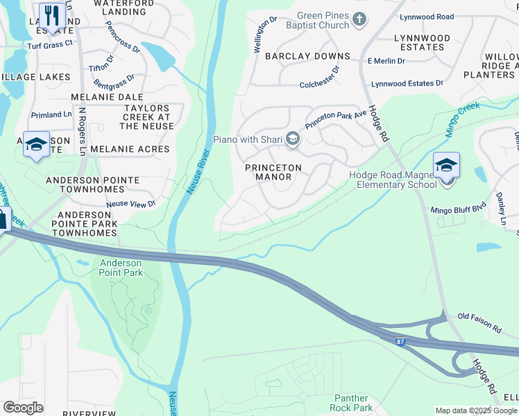 map of restaurants, bars, coffee shops, grocery stores, and more near 1004 Dogwood Bloom Lane in Knightdale