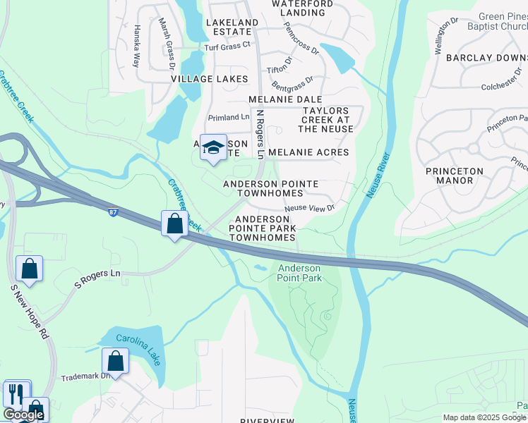 map of restaurants, bars, coffee shops, grocery stores, and more near 341 Gilman Lane in Raleigh