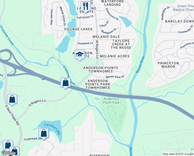 map of restaurants, bars, coffee shops, grocery stores, and more near 341 Gilman Lane in Raleigh