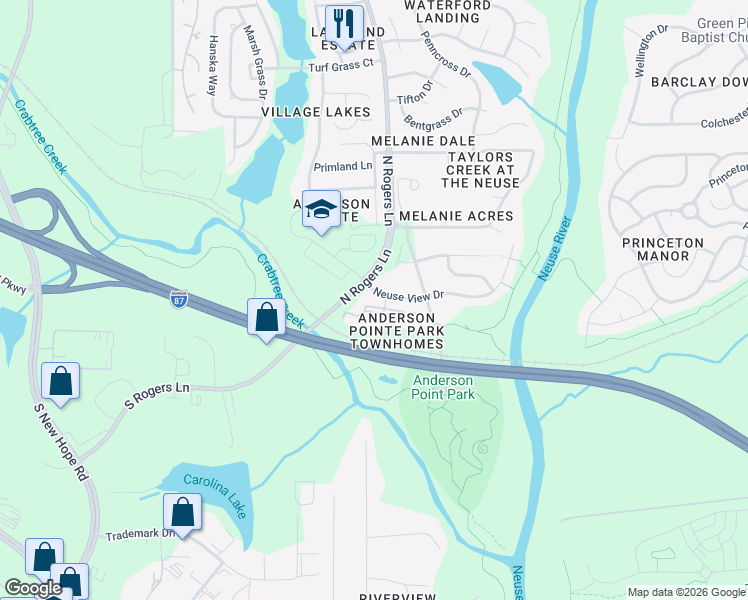 map of restaurants, bars, coffee shops, grocery stores, and more near 320 Gilman Lane in Raleigh