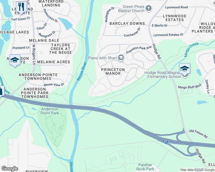map of restaurants, bars, coffee shops, grocery stores, and more near 1004 Dogwood Bloom Lane in Knightdale