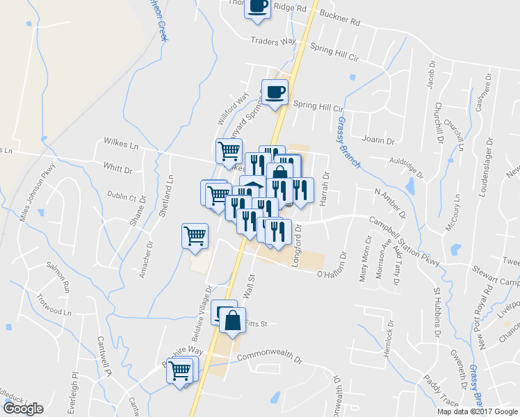 map of restaurants, bars, coffee shops, grocery stores, and more near 4998 Columbia Pike in Spring Hill