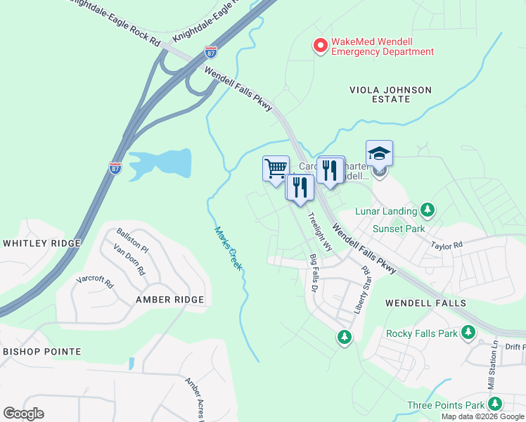 map of restaurants, bars, coffee shops, grocery stores, and more near 5808 Taylor Road in Wendell