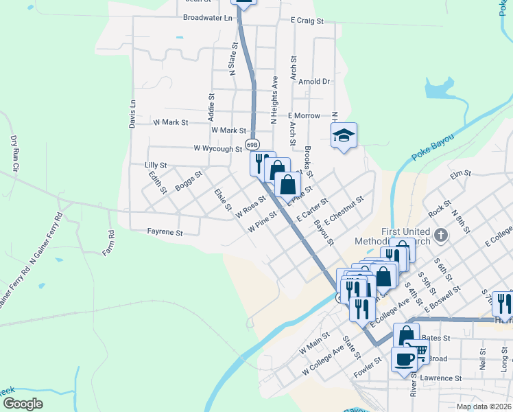 map of restaurants, bars, coffee shops, grocery stores, and more near 835 North State Street in Batesville