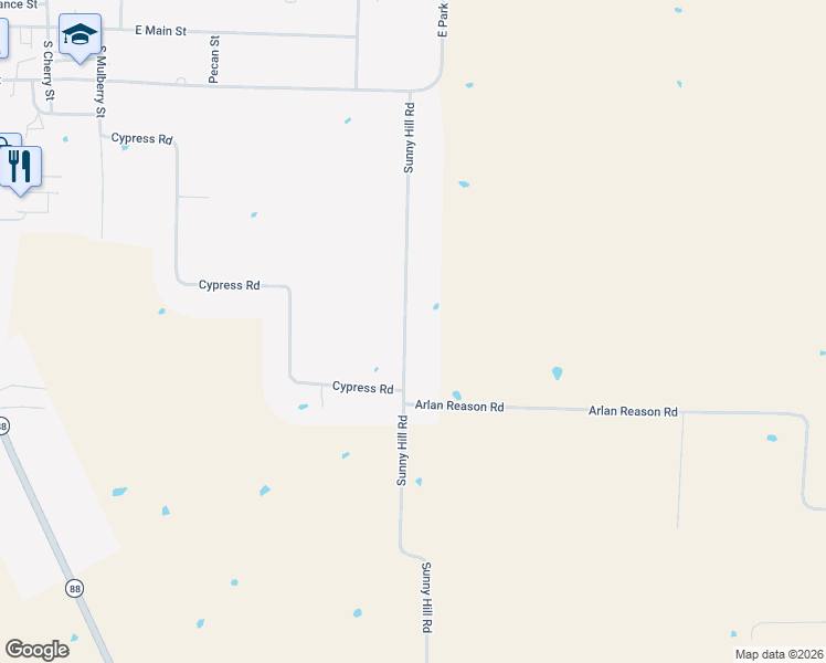 map of restaurants, bars, coffee shops, grocery stores, and more near 515 Sunny Hill Road in Alamo