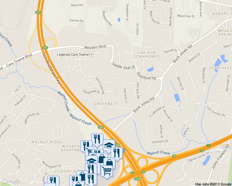 map of restaurants, bars, coffee shops, grocery stores, and more near 5922 Suncreek Court in Raleigh