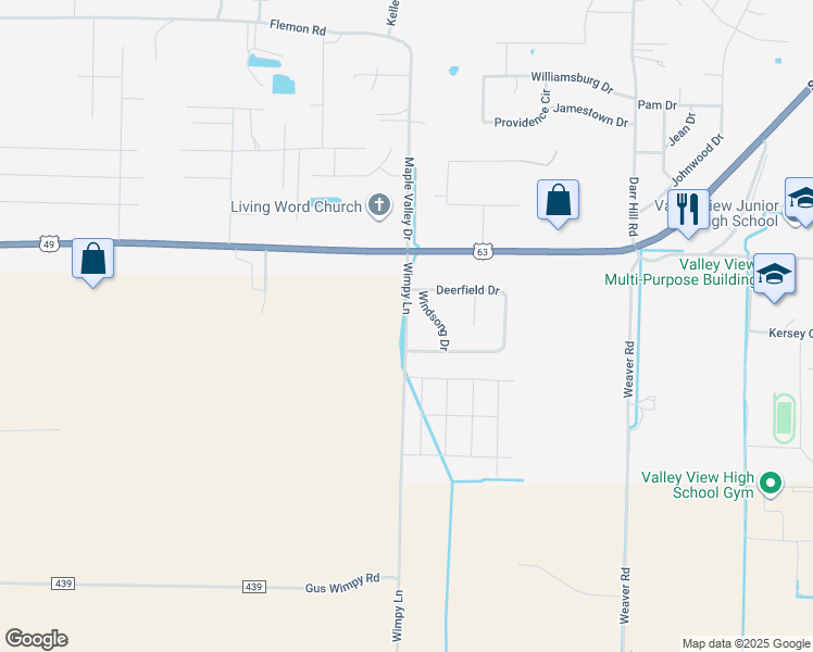 map of restaurants, bars, coffee shops, grocery stores, and more near Wimpy Lane in Jonesboro