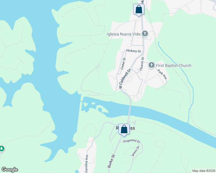 map of restaurants, bars, coffee shops, grocery stores, and more near 117 Hickory Street in Granite Falls